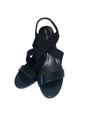 Anne Klein Ressa Black Fabric Criss Cross Straps Sandals Heels Size 9.5